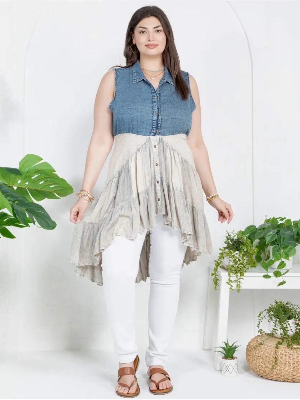Young Threads Front-open asymmetrical rayon crepe top with boho-Western flair